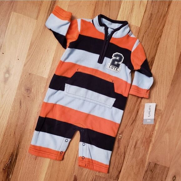 NWT Carter's Fleece 2Cute Stripe Romper - Picture 2 of 6